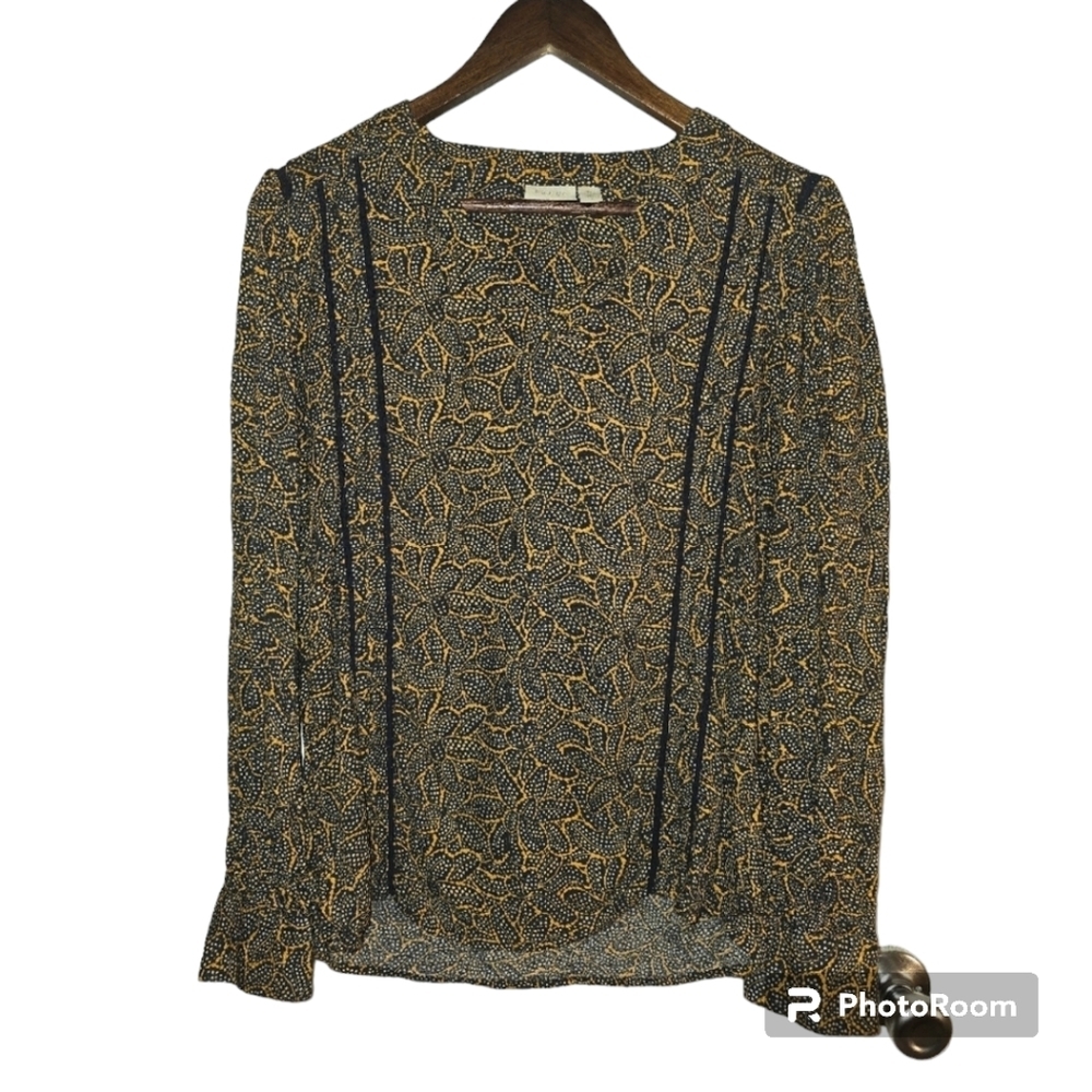 Hinge Navy & Gold Floral Print Long Sleeve top